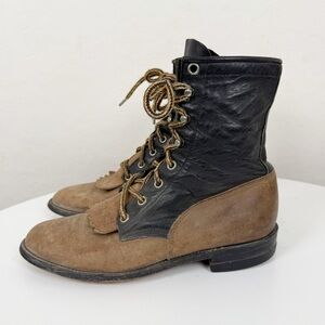Vintage Justin Boots two tone leather western roper lace up boots made in USA